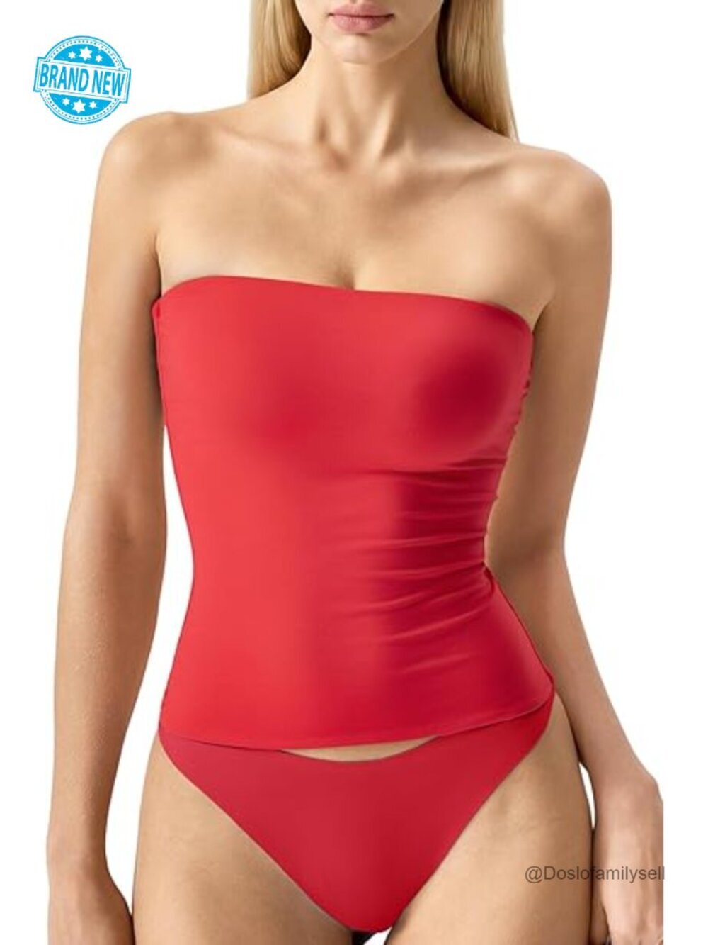 Double Lined Strapless Bandeau Top with Non-Slip Strips Slim Fit Tank Top